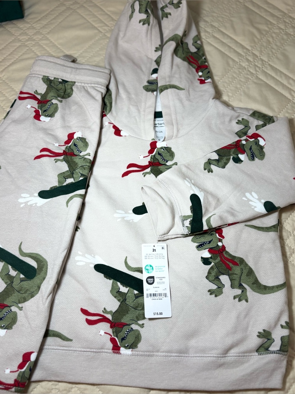 Carter’s 2T Dino Snowboarding Sweatshirt set